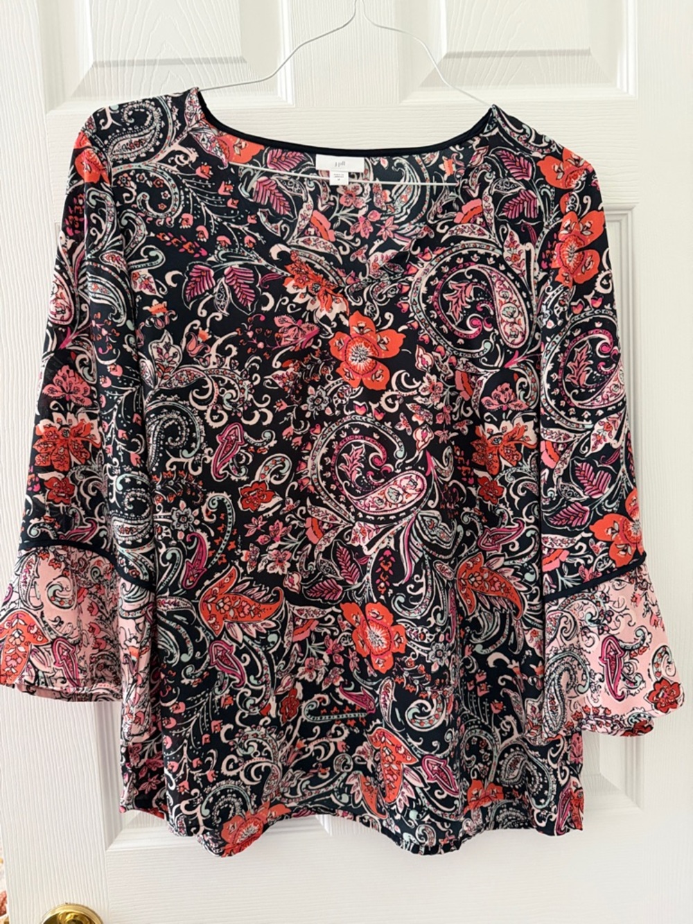 J. Jill Black Paisley Tunic with Pink & Coral Floral Print